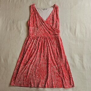 Boden Red White Sleeveless Abstract Faux Wrap Dress 12 Cocktail Event Party